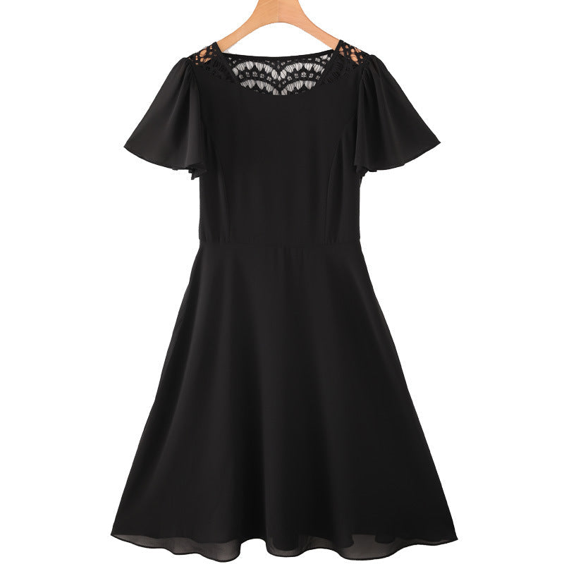 Plus Size Black Lace Chiffon A Line Dress