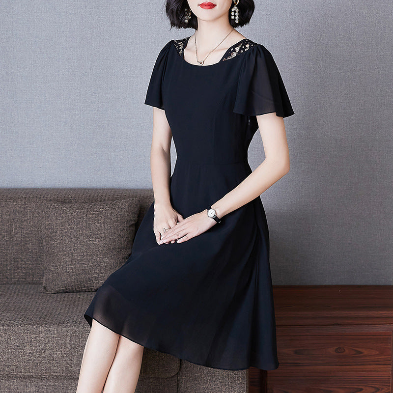 Plus Size Black Lace Chiffon A Line Dress