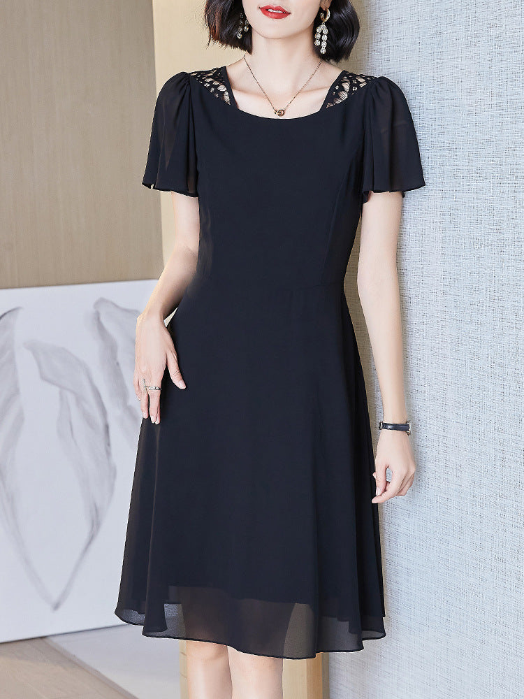 Plus Size Black Lace Chiffon A Line Dress