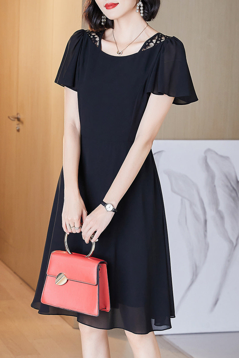 Plus Size Black Lace Chiffon A Line Dress
