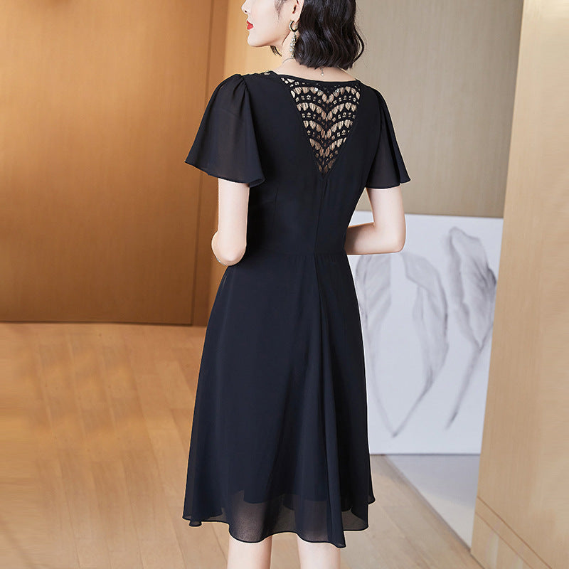 Plus Size Black Lace Chiffon A Line Dress
