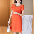Plus Size Gems Orange Chiffon Dress
