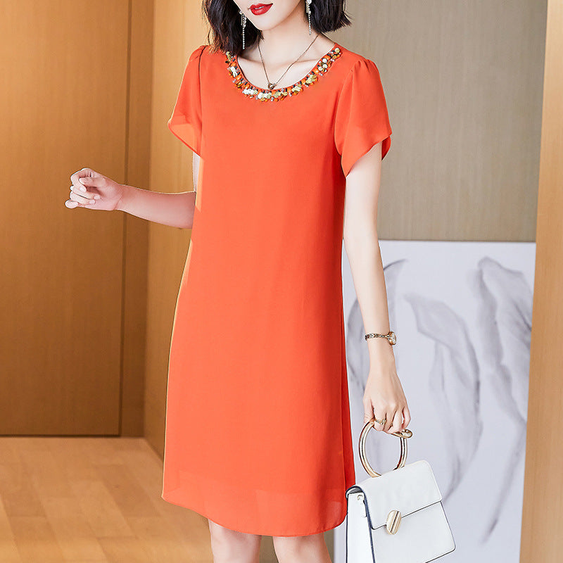 Plus Size Gems Orange Chiffon Dress