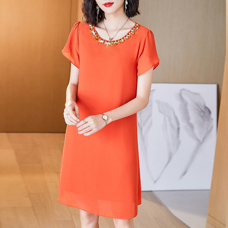 Plus Size Gems Orange Chiffon Dress