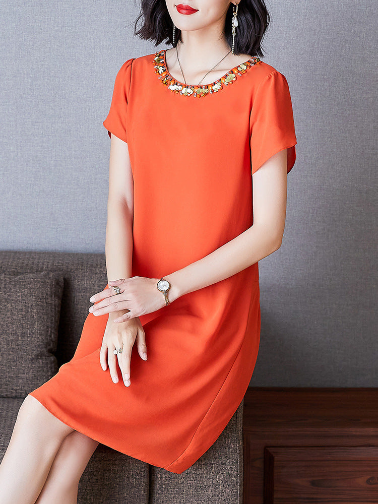 Plus Size Gems Orange Chiffon Dress