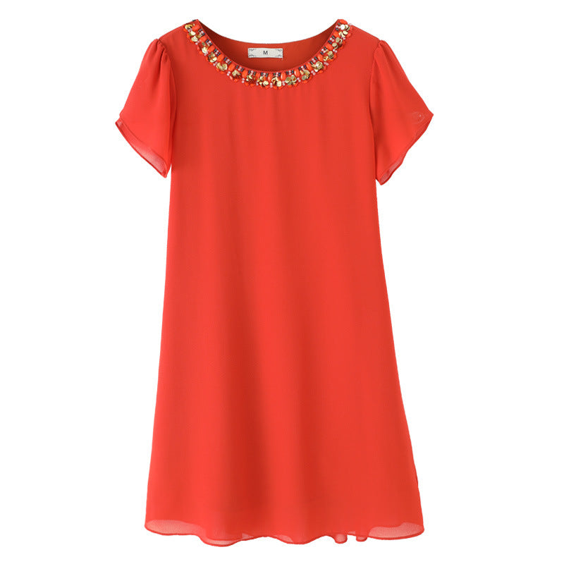 Plus Size Gems Orange Chiffon Dress