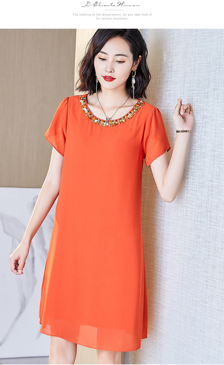 Plus Size Gems Orange Chiffon Dress