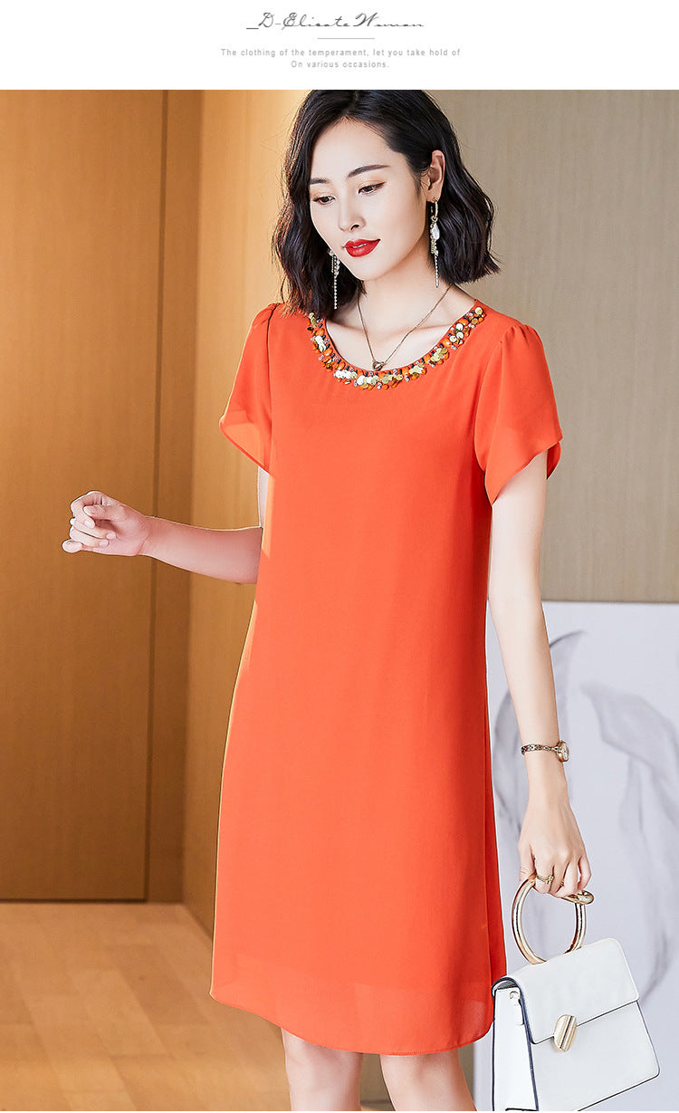 Plus Size Gems Orange Chiffon Dress