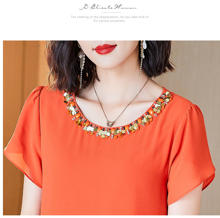 Plus Size Gems Orange Chiffon Dress