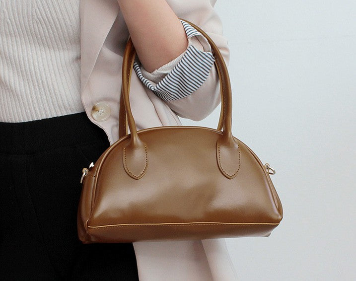 Mini Half-Moon Zip Handbag & Crossbody – Made in Korea (Black / Brown / Dark Brown)