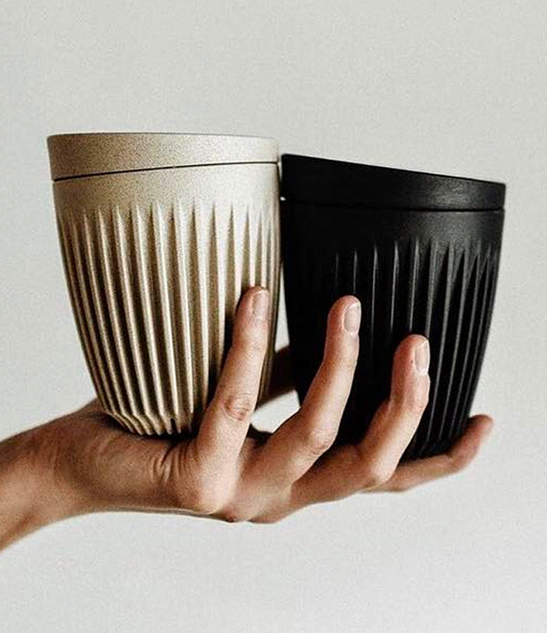 Huskee Coffee Cup + Lid Charcoal/Natural [240ml/8oz] Eco-Friendly Non Toxic