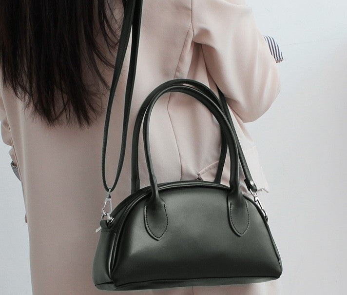 Mini Half-Moon Zip Handbag & Crossbody – Made in Korea (Black / Brown / Dark Brown)