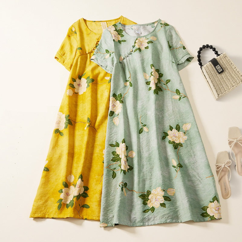 Plus Size Floral Cheongsam Shift Dress