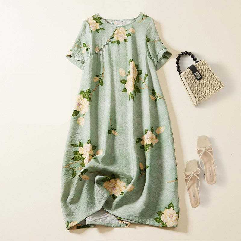 Plus Size Floral Cheongsam Shift Dress