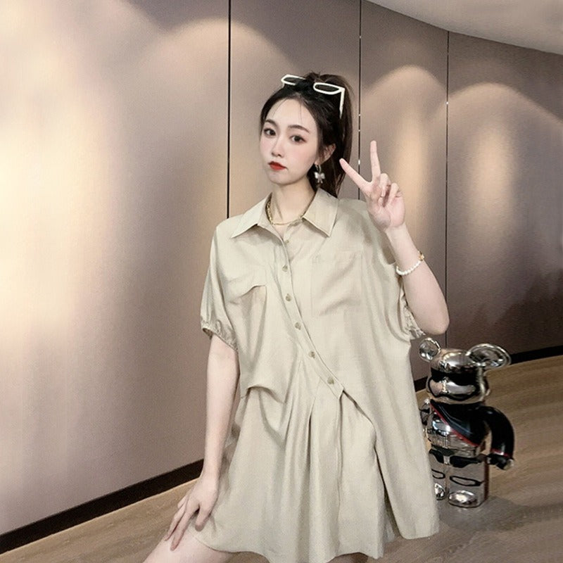 Plus Size Korean Loose Shirt Blouse and Shorts Set