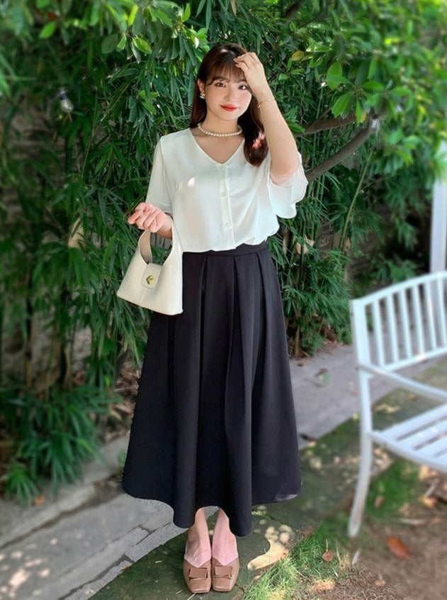 Plus Size Korean Pleat Midi Dress