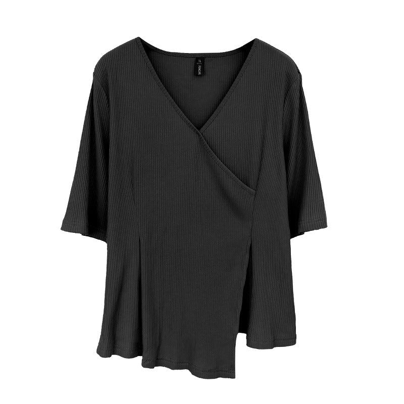 Plus Size Korean Wrap V Neck Blouse