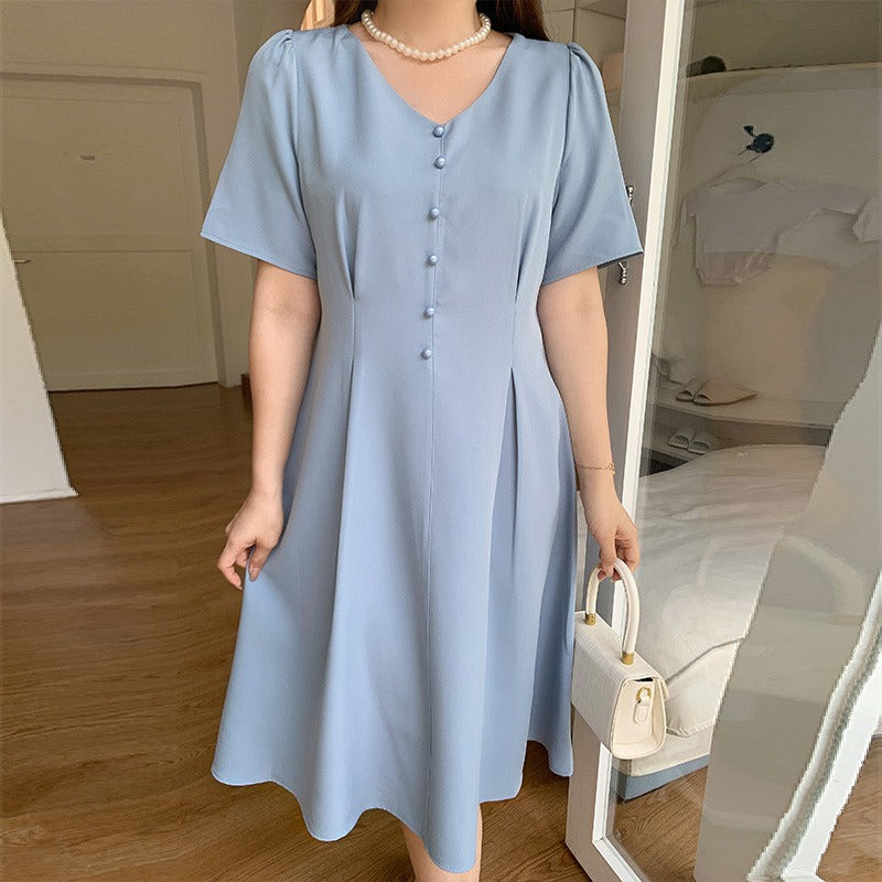 Plus Size Korean Buttons A Line Dress