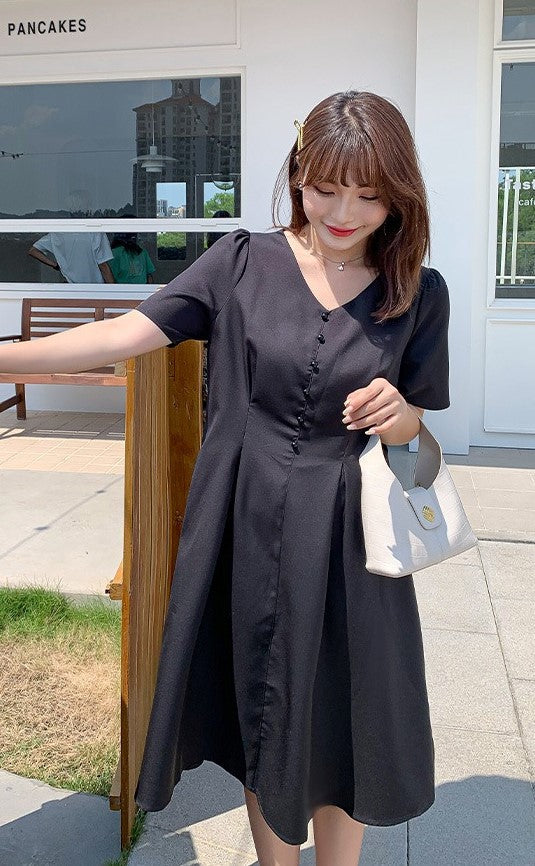 Plus Size Korean Buttons A Line Dress