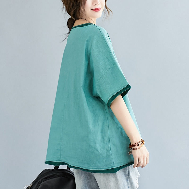 Plus Size Cat Embroidery Cute Top (EXTRA BIG SIZE)