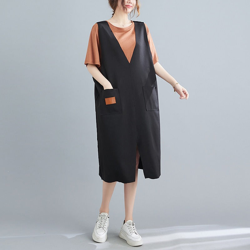Plus Size T Shirt and Dungaree Dress Set (EXTRA BIG SIZE)
