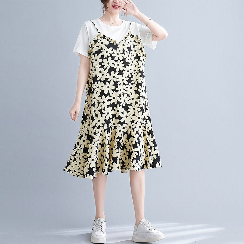 Plus Size Mock 2 Piece Floral Dress (EXTRA BIG SIZE)