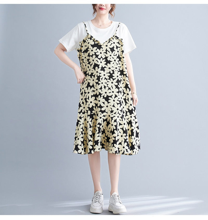 Plus Size Mock 2 Piece Floral Dress (EXTRA BIG SIZE)
