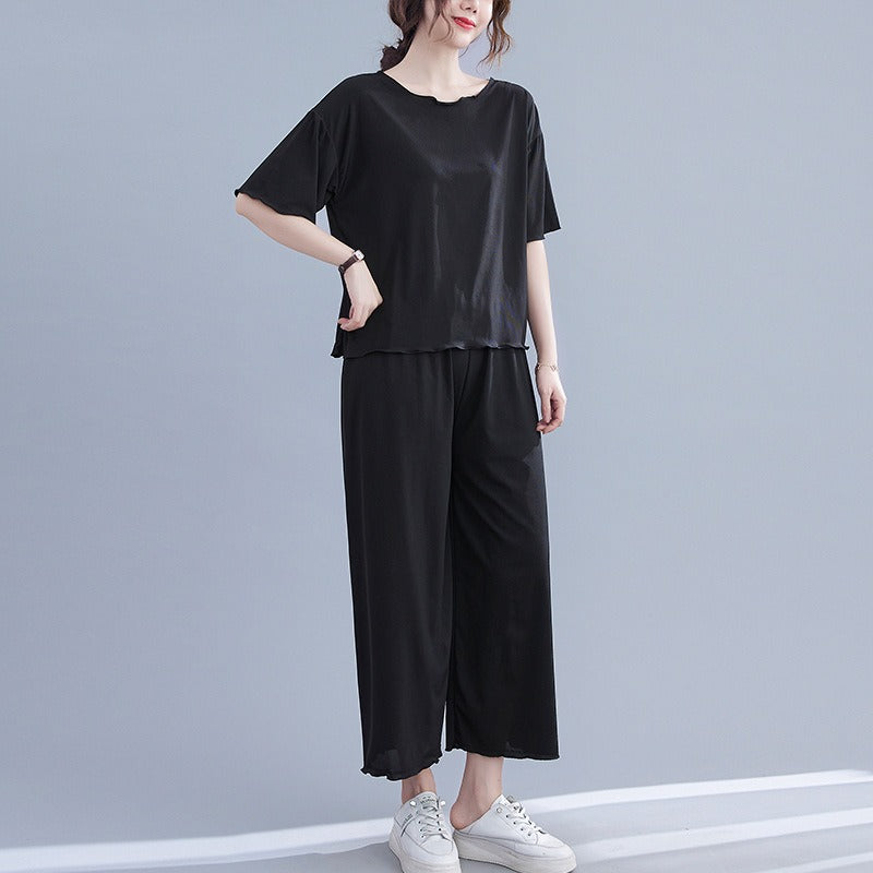 Plus Size Pyjamas Knit T Shirt and Loose Pants Set (EXTRA BIG SIZE)
