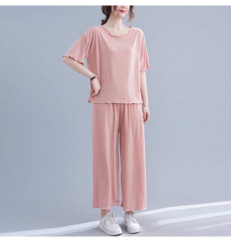 Plus Size Pyjamas Knit T Shirt and Loose Pants Set (EXTRA BIG SIZE)
