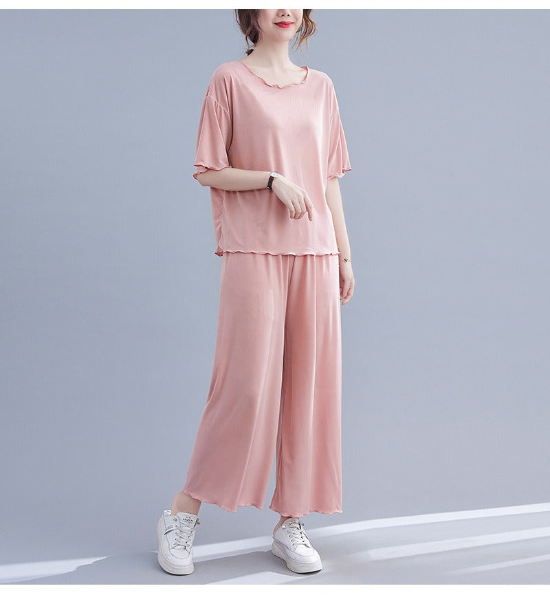 Plus Size Pyjamas Knit T Shirt and Loose Pants Set (EXTRA BIG SIZE)