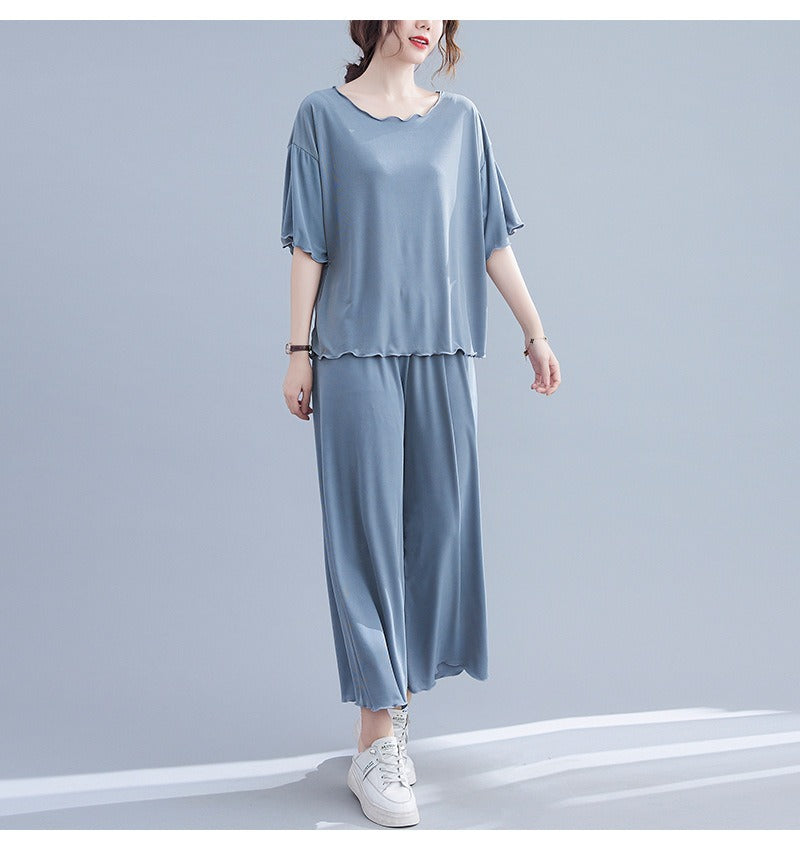 Plus Size Pyjamas Knit T Shirt and Loose Pants Set (EXTRA BIG SIZE)
