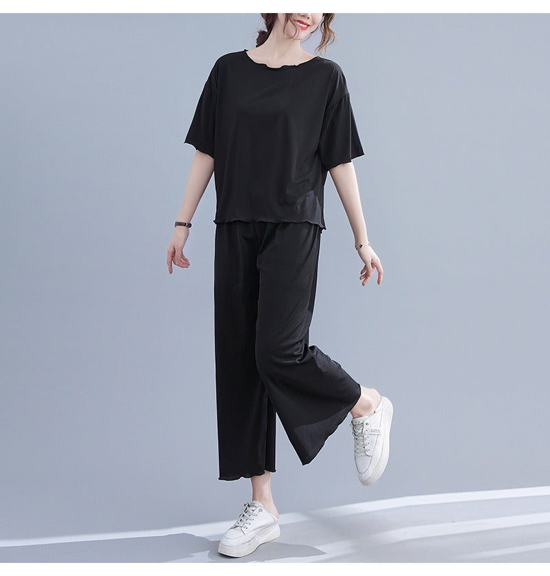 Plus Size Pyjamas Knit T Shirt and Loose Pants Set (EXTRA BIG SIZE)