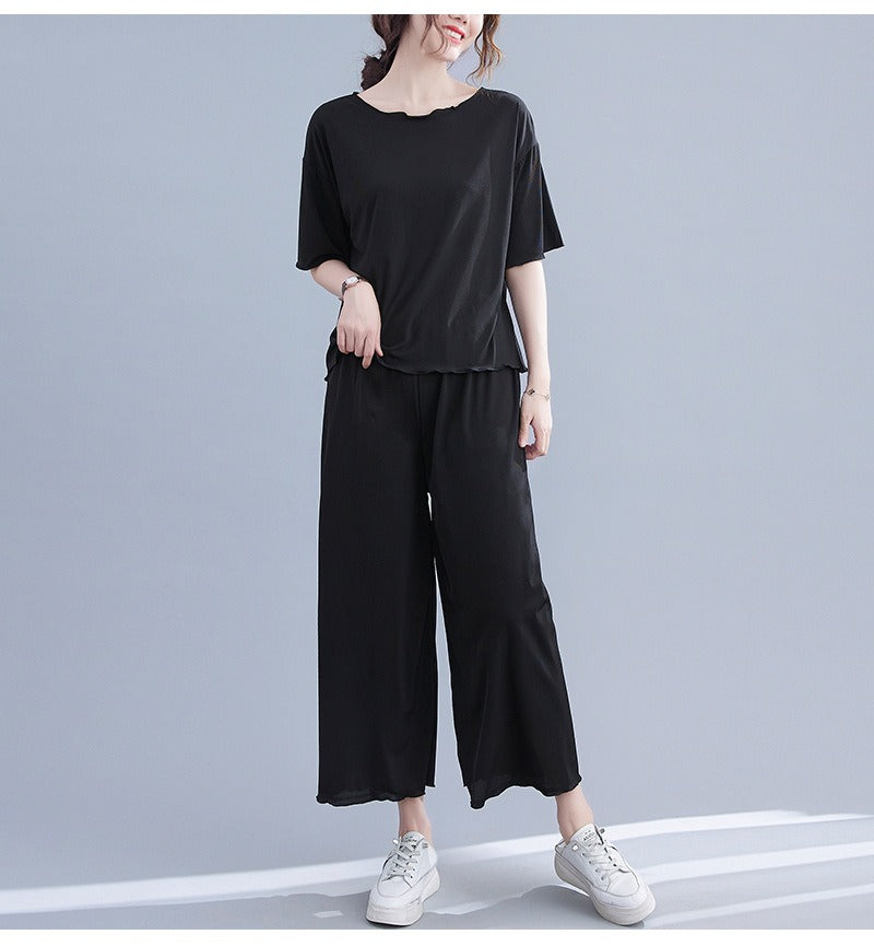 Plus Size Pyjamas Knit T Shirt and Loose Pants Set (EXTRA BIG SIZE)