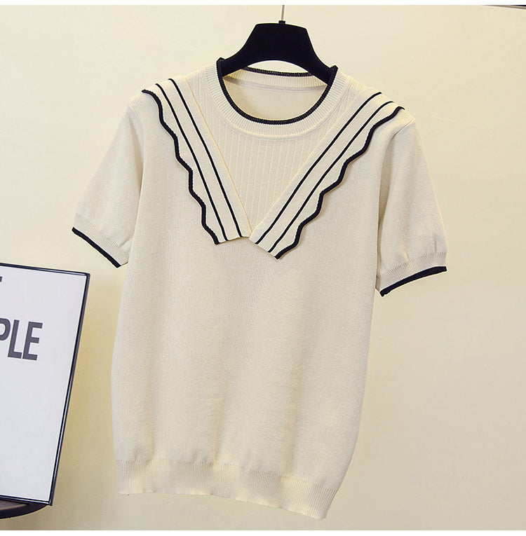 Plus Size Frill Round Neck Knit Blouse