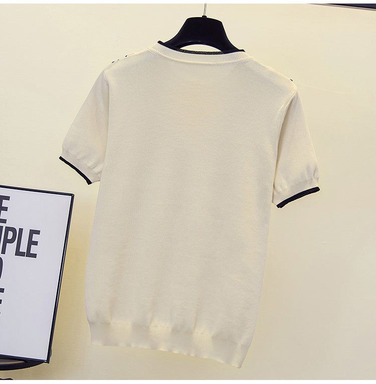Plus Size Frill Round Neck Knit Blouse