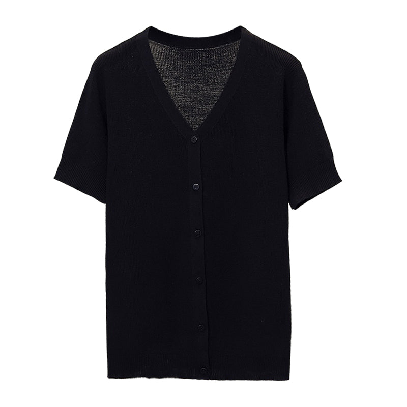 Plus Size V Neck Buttons Knit Blouse
