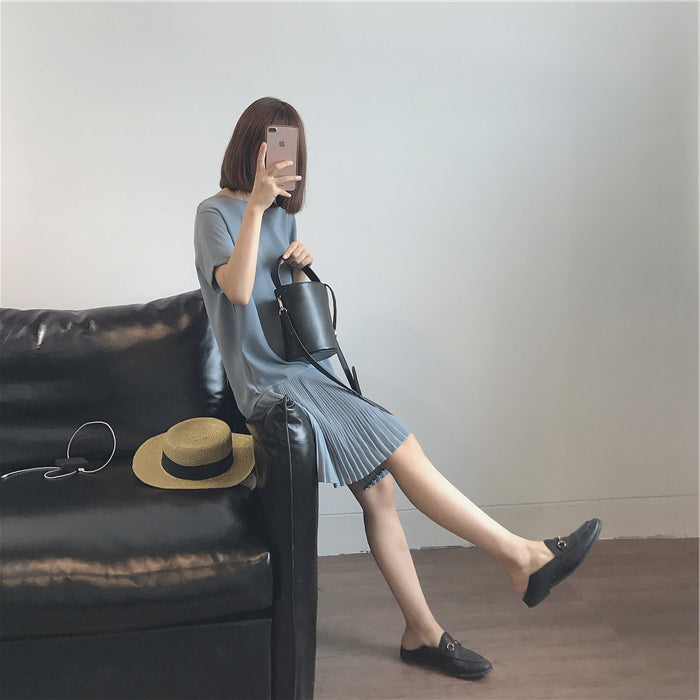 Plus Size Korean Pleat Hem Shift Dress