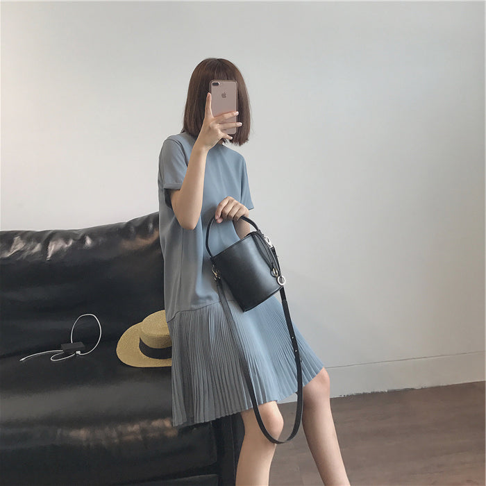 Plus Size Korean Pleat Hem Shift Dress