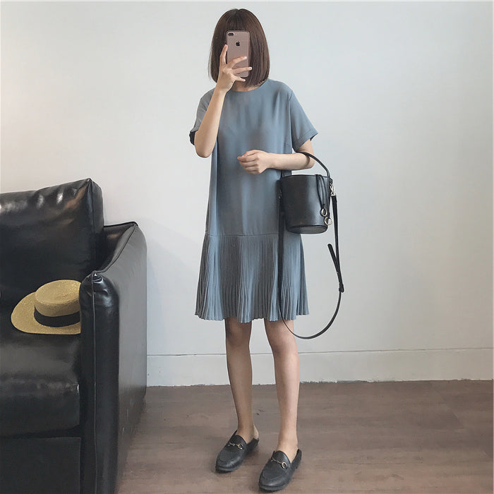 Plus Size Korean Pleat Hem Shift Dress
