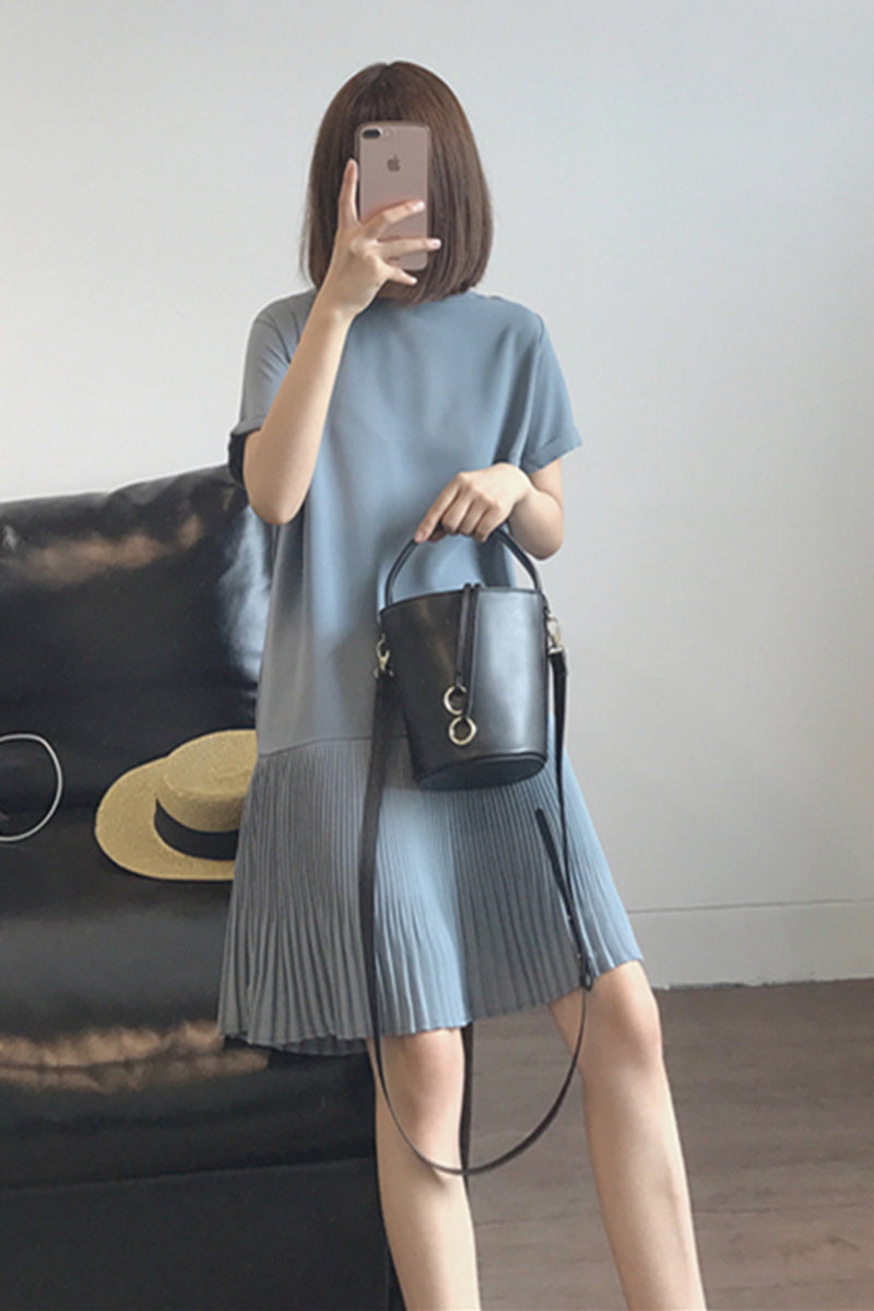 Plus Size Korean Pleat Hem Shift Dress