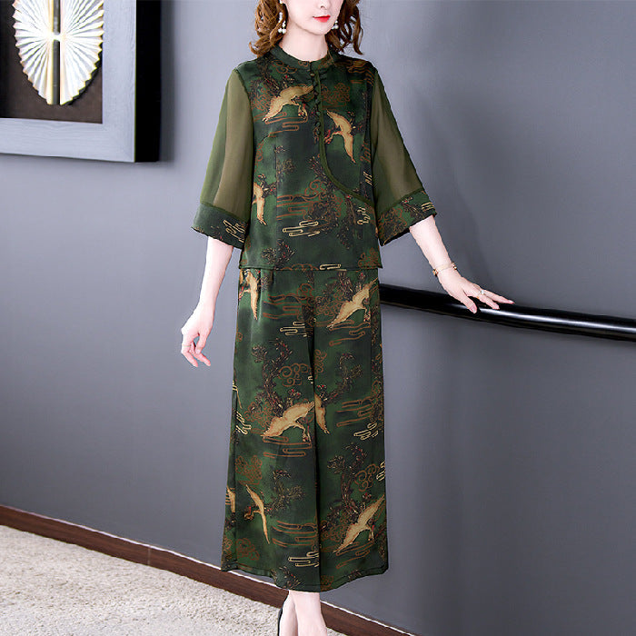 Plus Size Royal Oriental Blouse and Pants Set