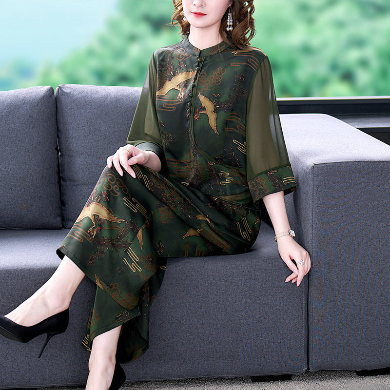 Plus Size Royal Oriental Blouse and Pants Set