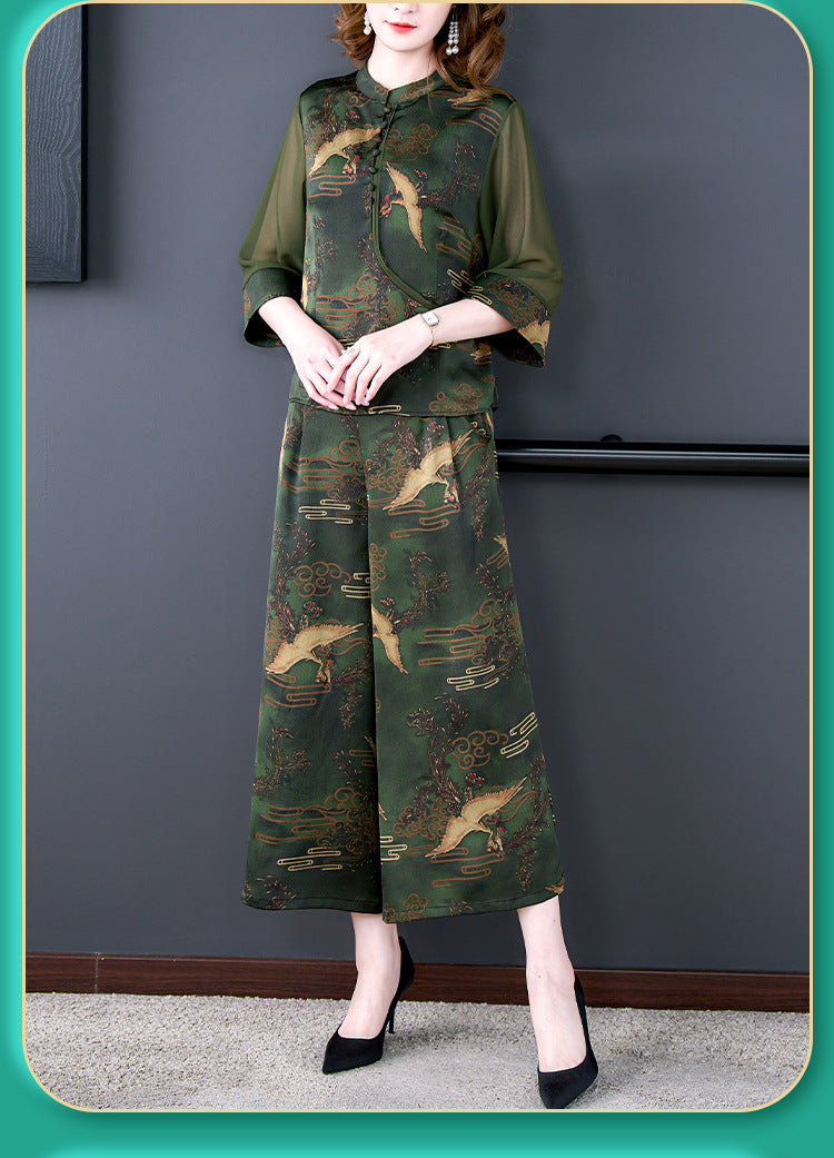 Plus Size Royal Oriental Blouse and Pants Set