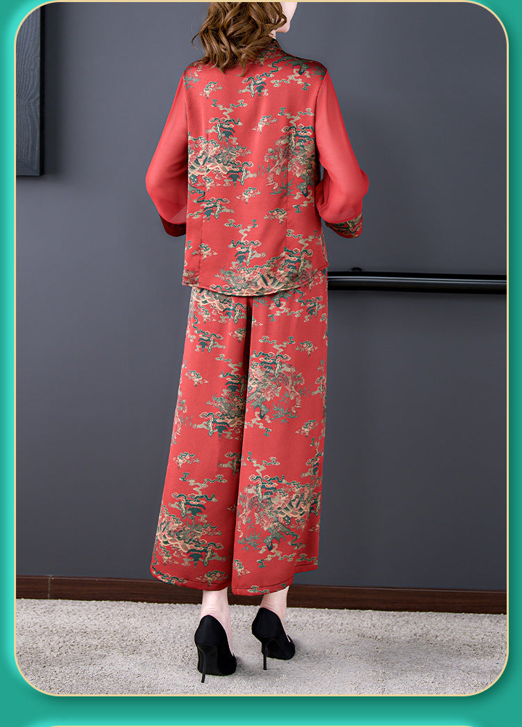 Plus Size Royal Oriental Blouse and Pants Set