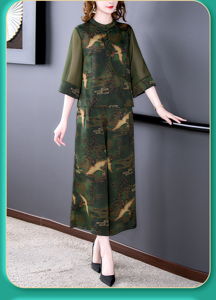 Plus Size Royal Oriental Blouse and Pants Set