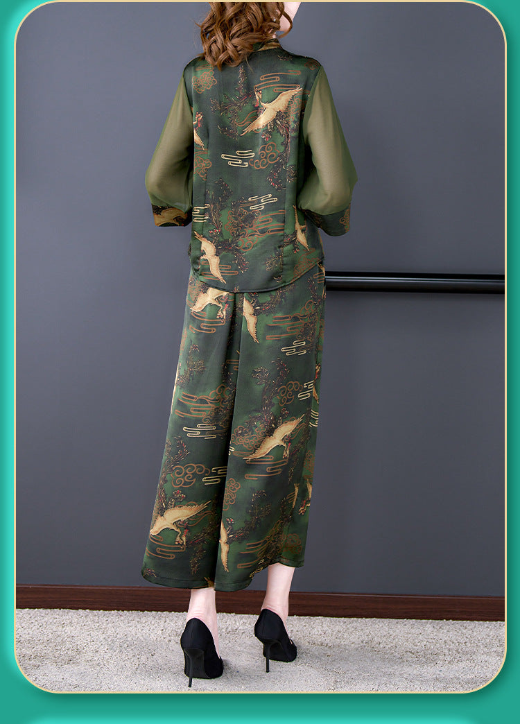 Plus Size Royal Oriental Blouse and Pants Set