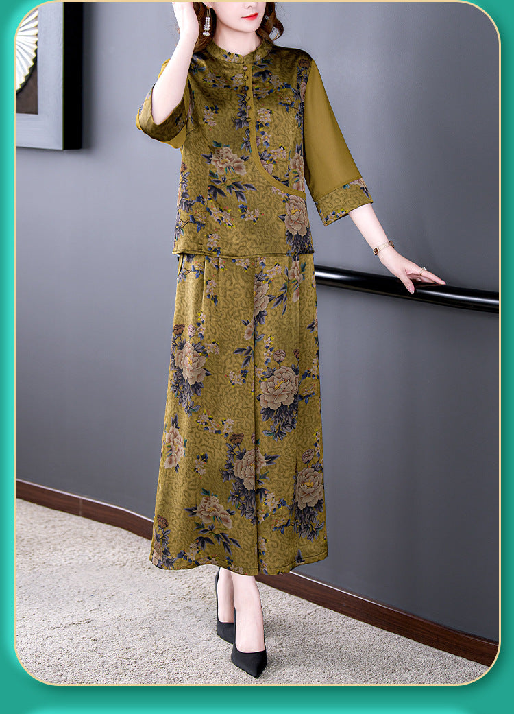 Plus Size Royal Oriental Blouse and Pants Set