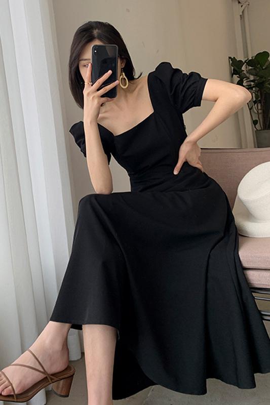 Plus Size Korean Square Neck Midi Dress
