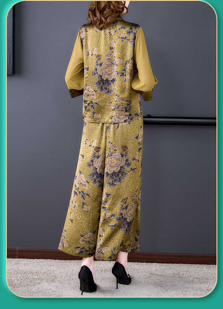 Plus Size Royal Oriental Blouse and Pants Set