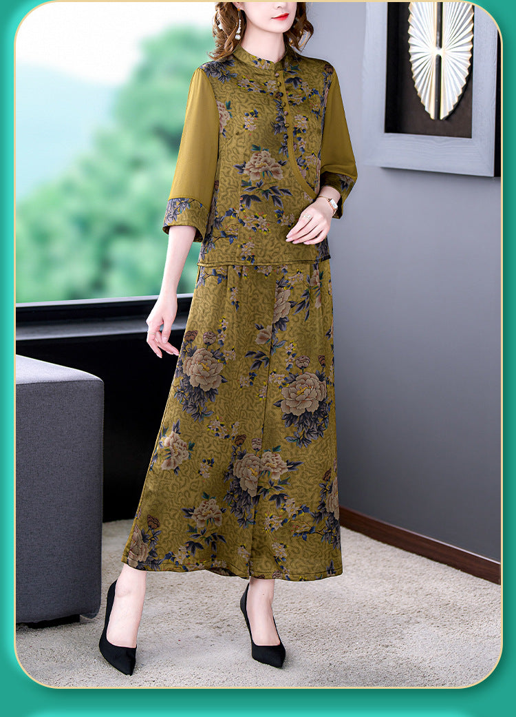 Plus Size Royal Oriental Blouse and Pants Set
